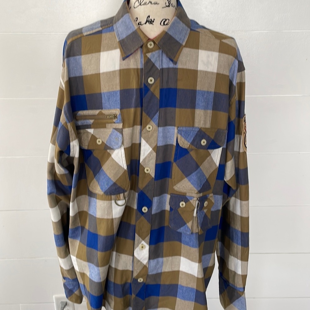 Flannel Shirt With Trucker Patches, XL